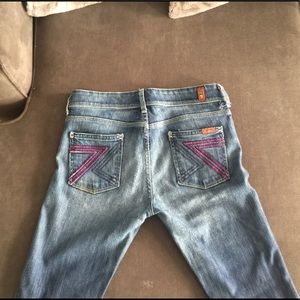 7 For All Mankind Blue Boot Cut Jeans with Purple Accents